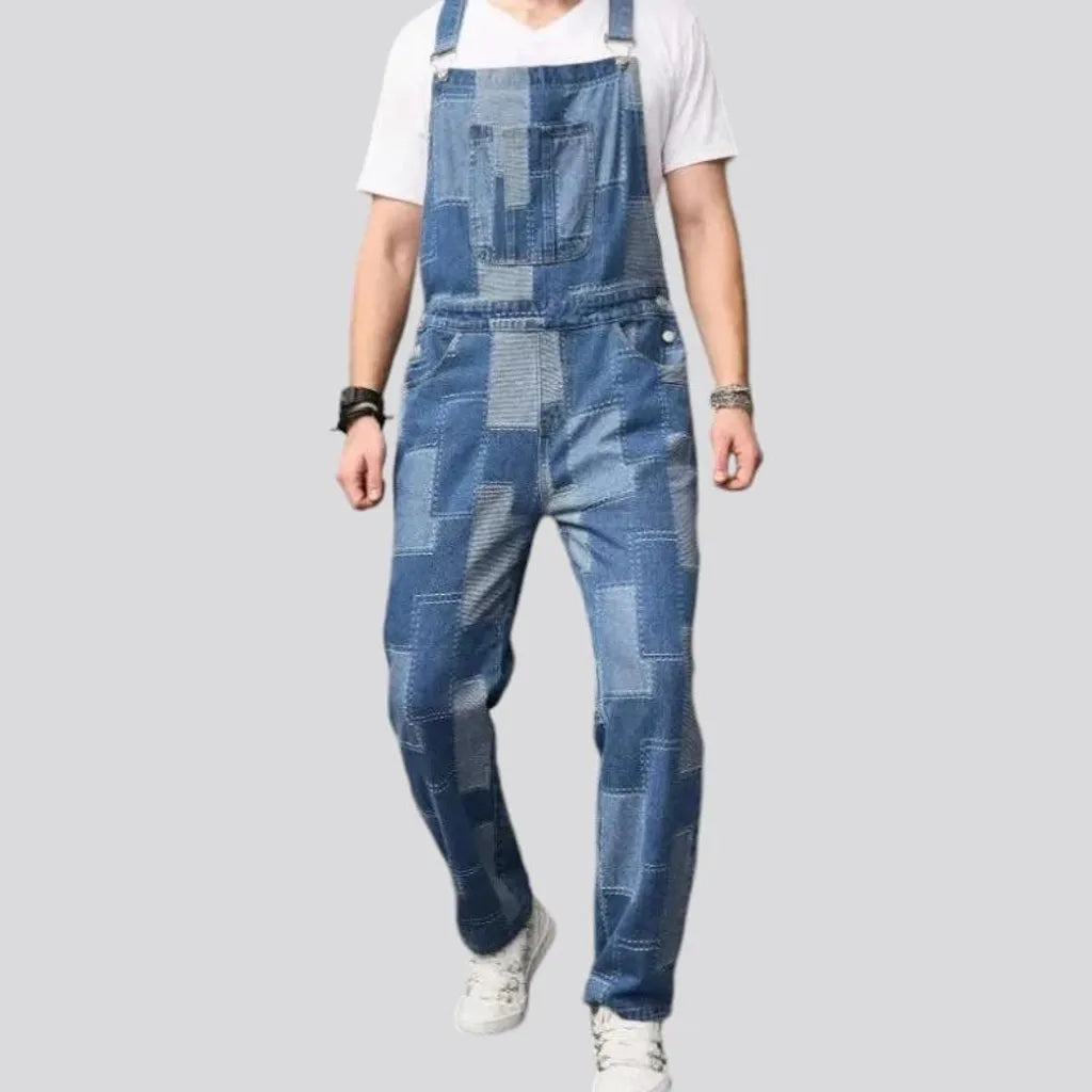 Boho patchwork design men's jeans dungaree