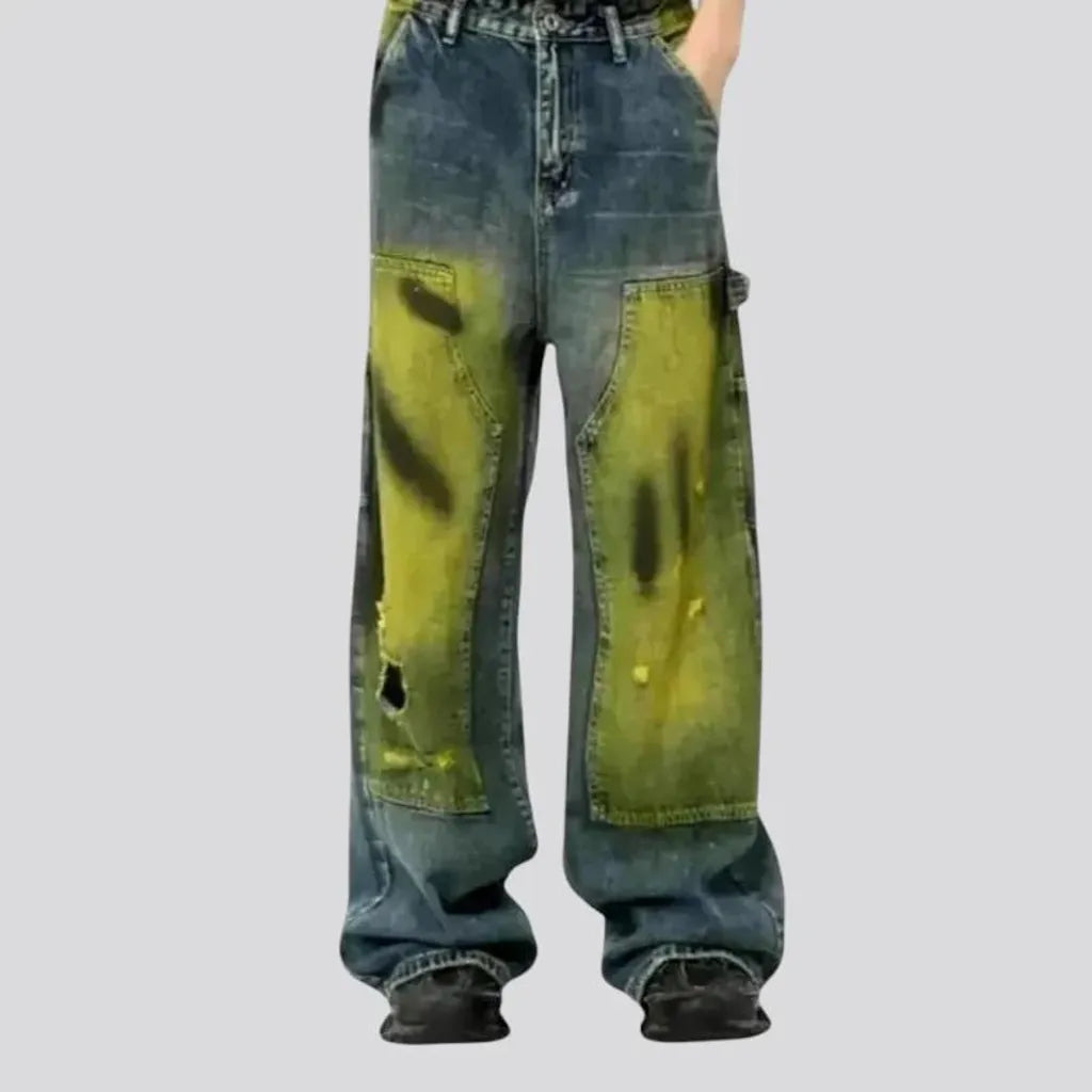 Artistic mid rise jeans for men