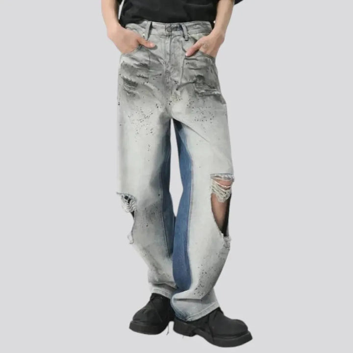 Paint splattered baggy grunge jeans for men