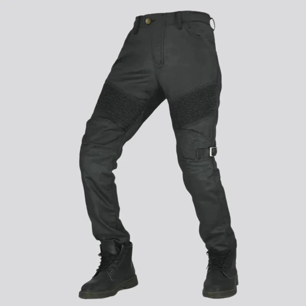 Mid rise coated biker motorcycle men's jean pants