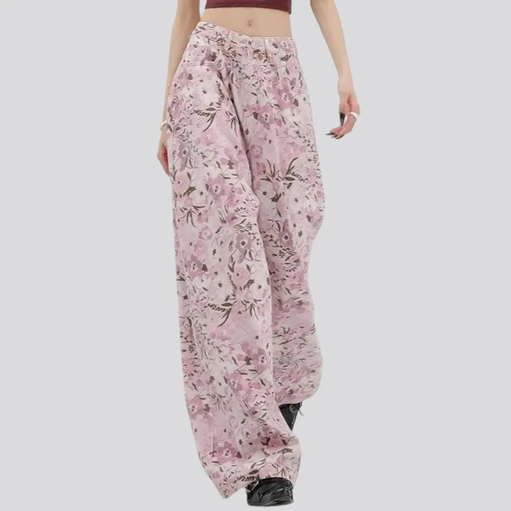 Fashionable painted floral baggy denim for women