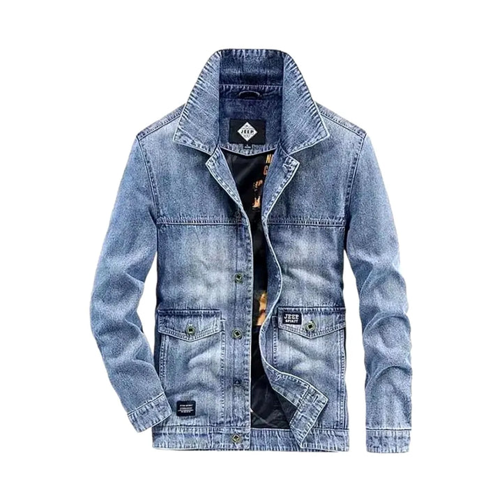 Retro Casual Sanded Men's Jeans Jacket - Light Blue