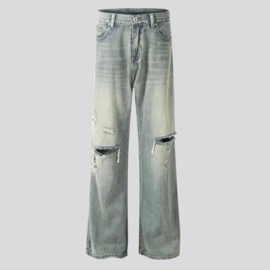 Washed out distressed jeans for men