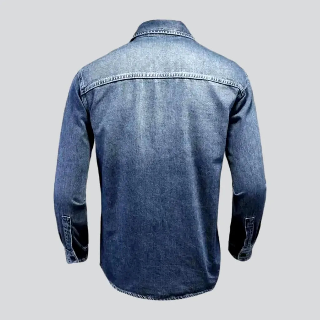 Slim fit medium length men's denim shirt