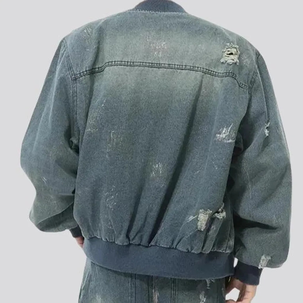 Vintage washed look men's jeans bomber jacket