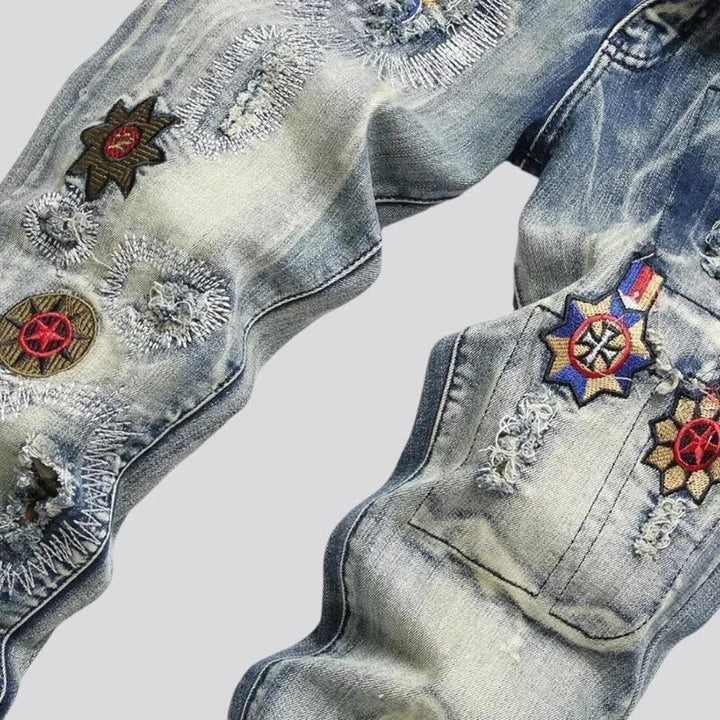 Vintage embroidered street style men's jeans