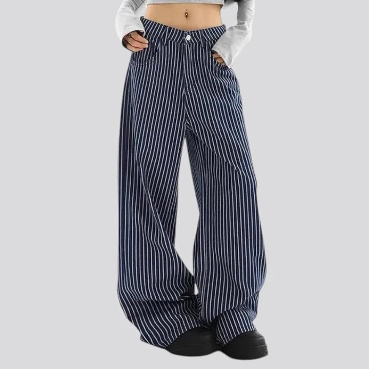 Fashionable striped women's jeans pants