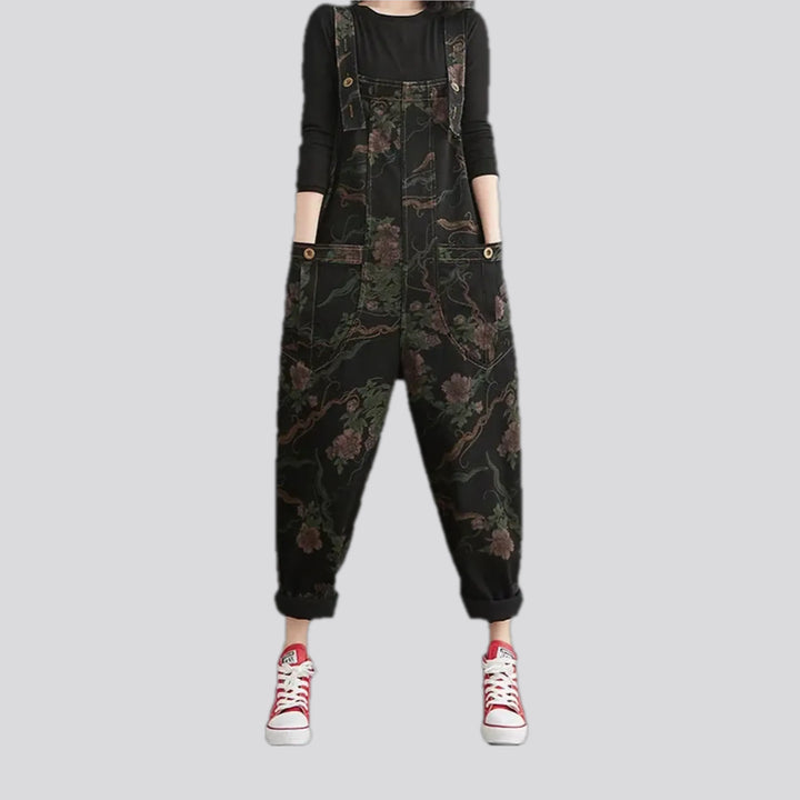 Baggy Fit Floral Pattern Women's Denim Overall | Jeans4you.shop