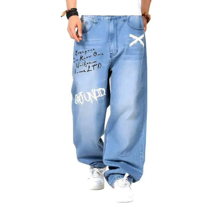 Baggy men's inscribed jeans