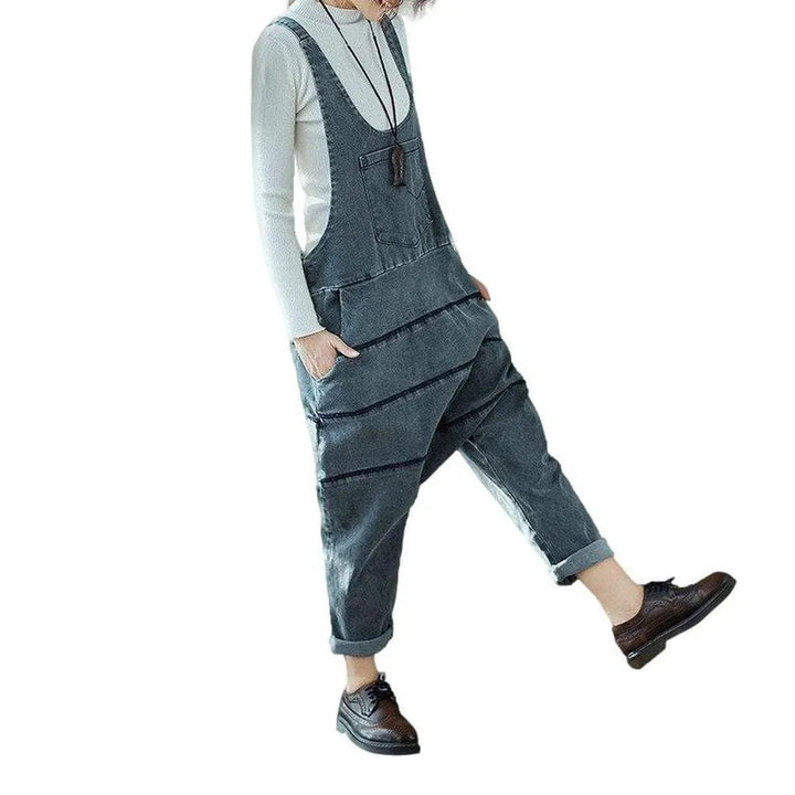 Stonewashed Women's Jeans Jumpsuit - Blue