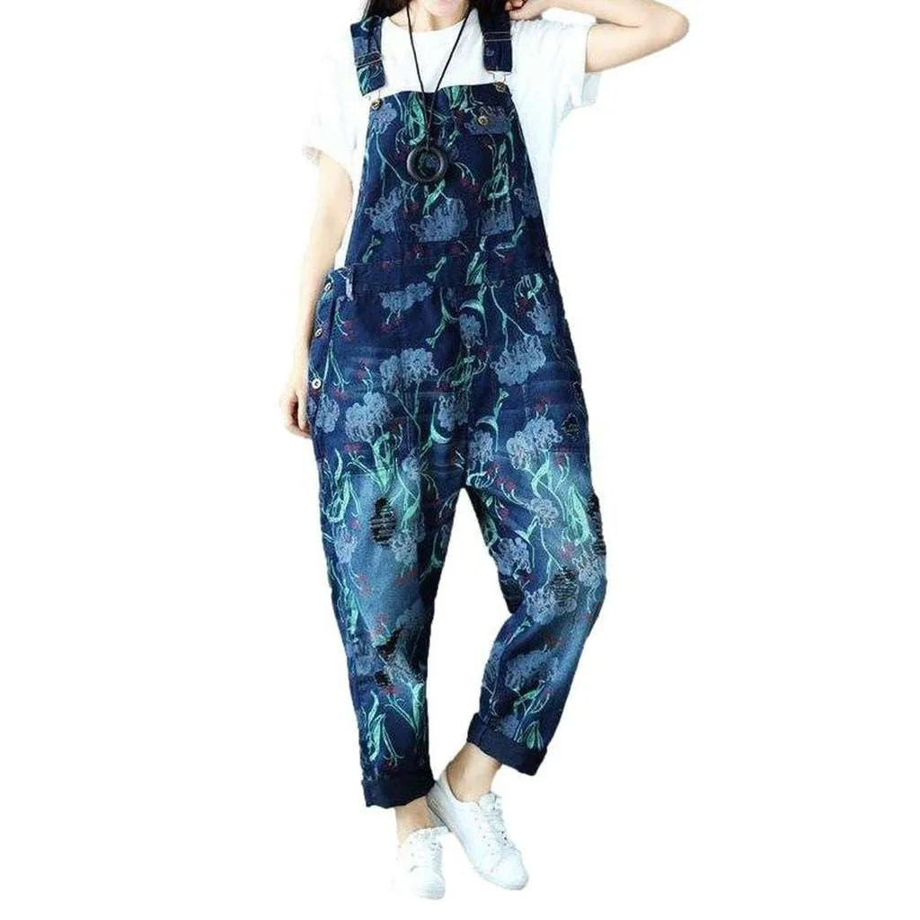 Baggy Women's Denim Dungaree - Dark Blue