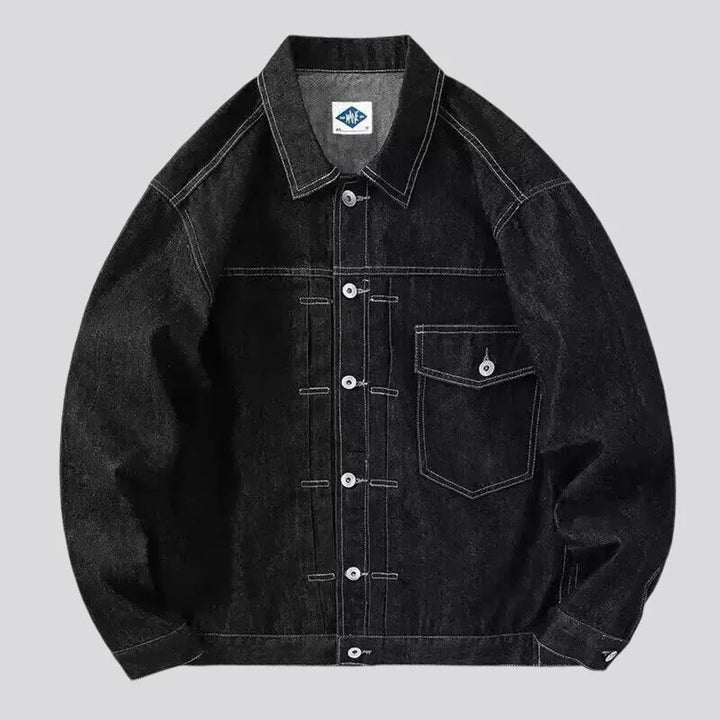 Dark cargo pocket men's denim jacket