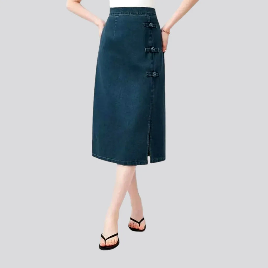 Stylish High-rise Midi A-line Jean Skirt | Jeans4you.shop