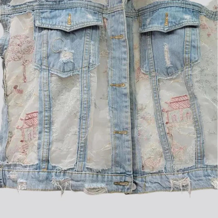 Grunge regular jean vest
 for women