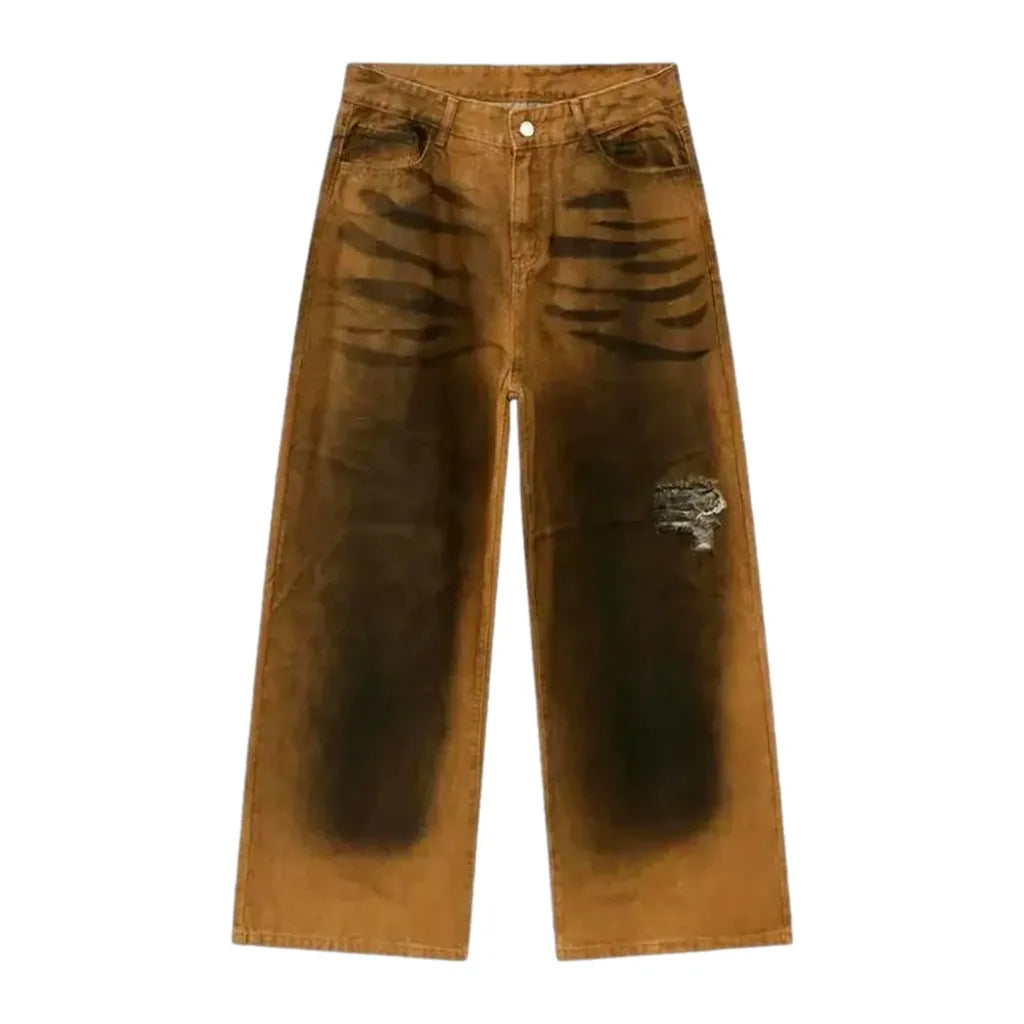 Colorful Distressed Baggy Jeans for Men - Orange