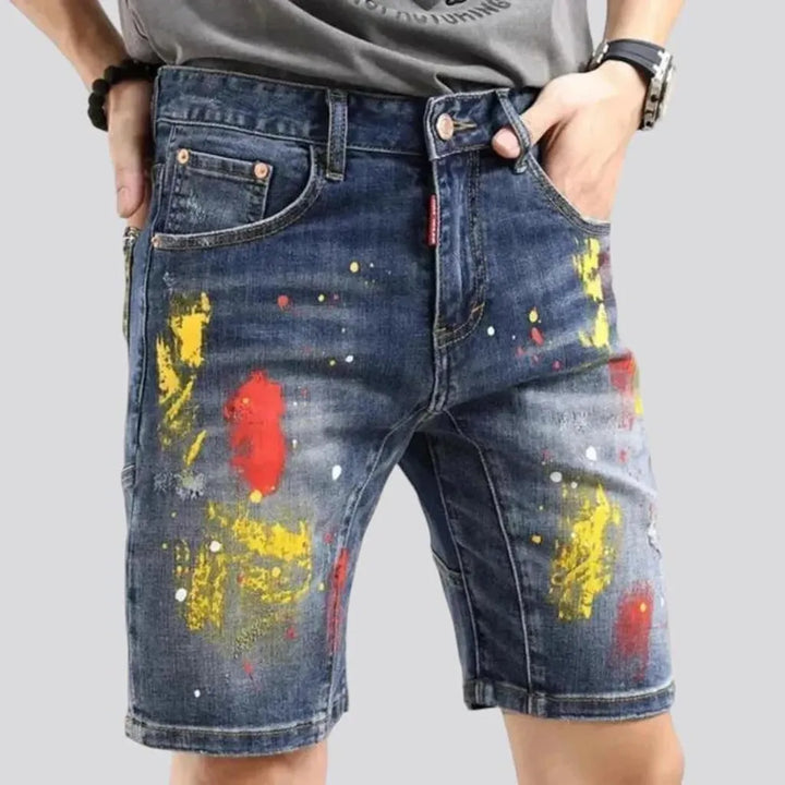 Trendy sanded denim shorts for men