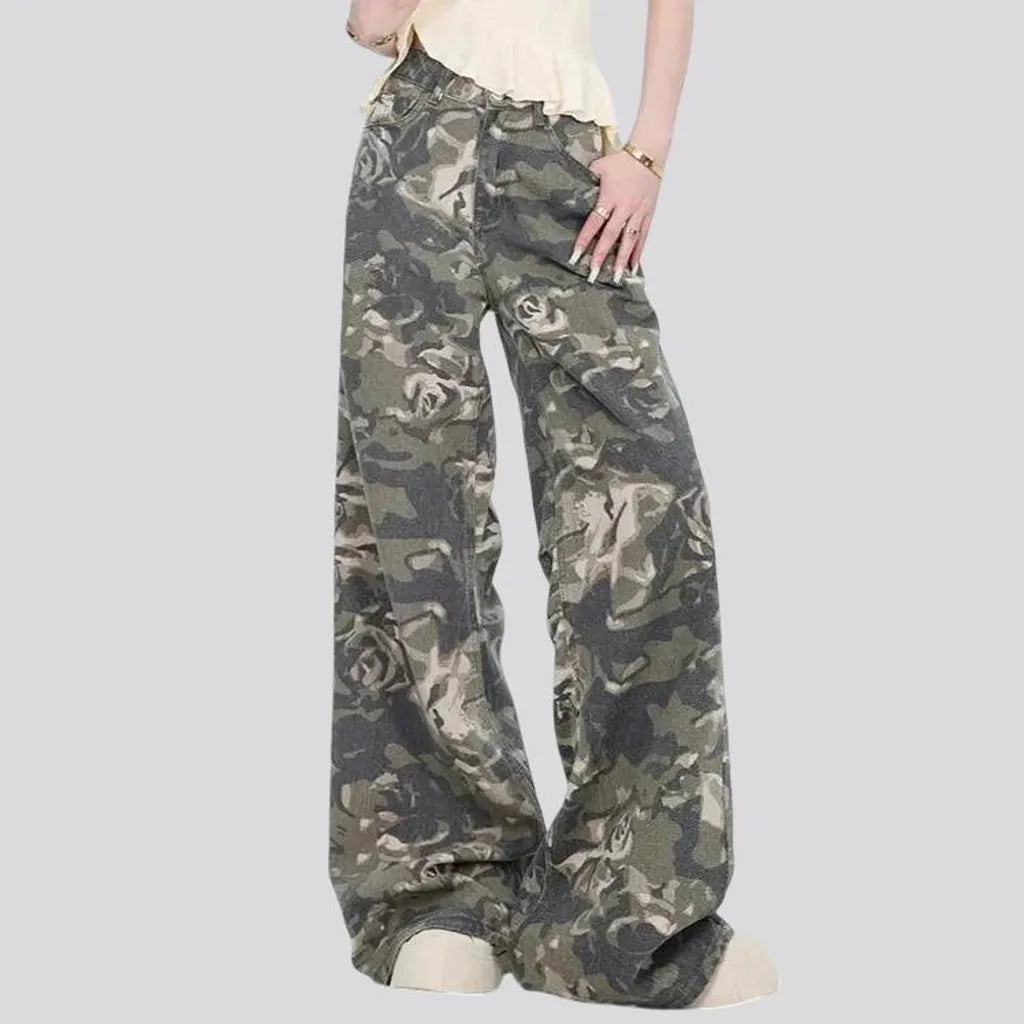 Multicolor camouflage high rise women's jeans