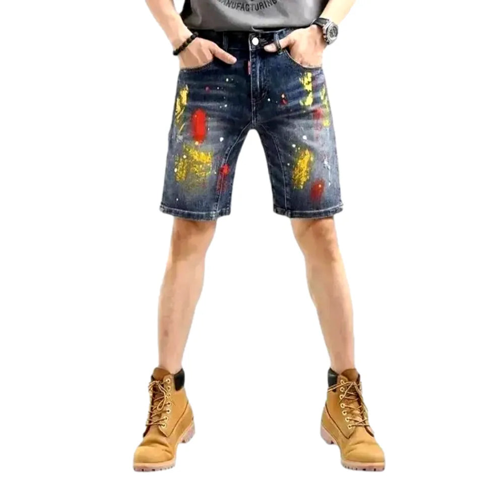 Trendy Sanded Denim Shorts for Men - Blue