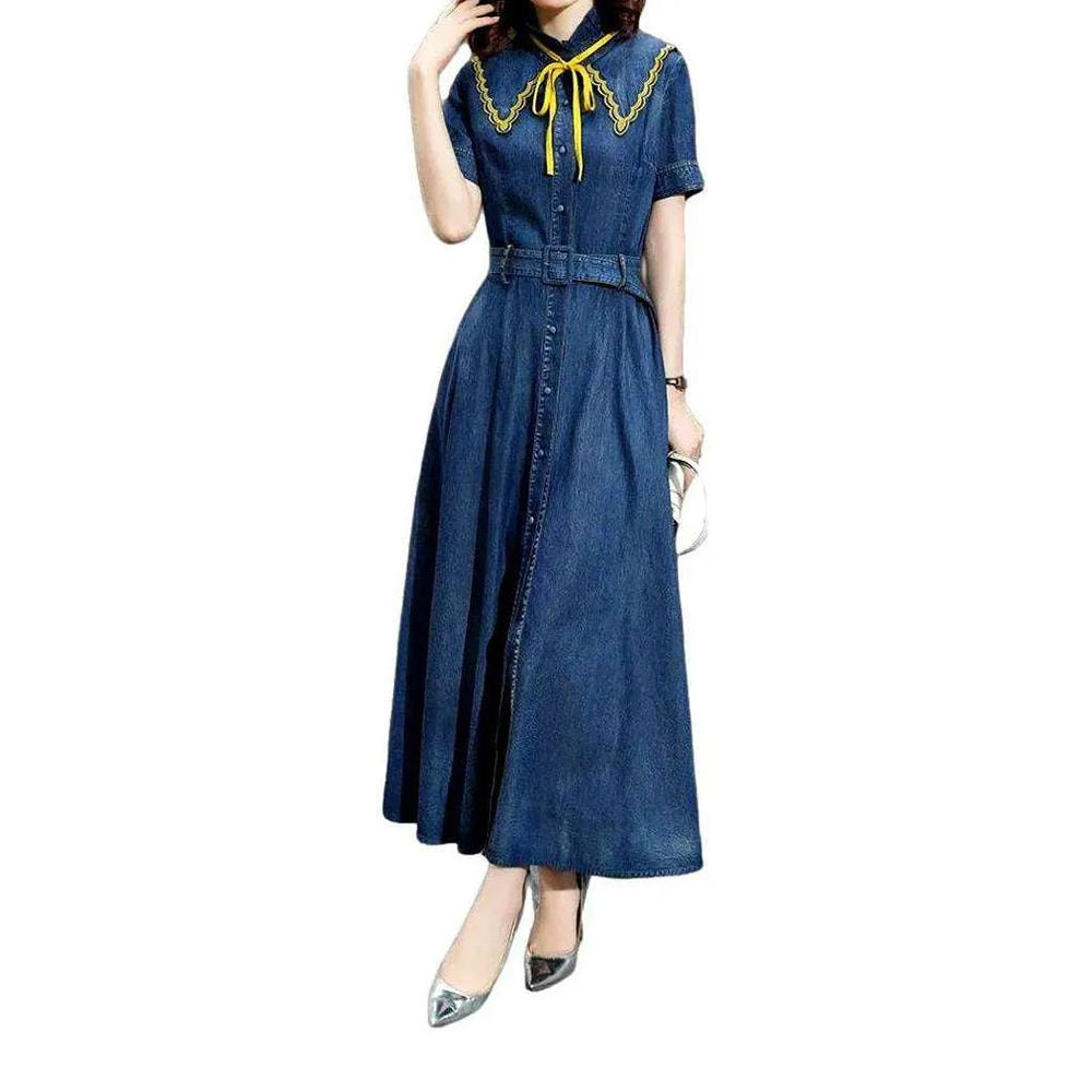 Bell Fit Flare Jean Dress - Blue