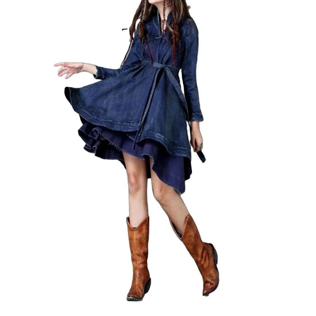 Bell-shaped Denim Dress - Blue