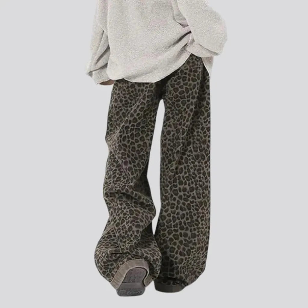 Baggy fit leopard print women's denim pants