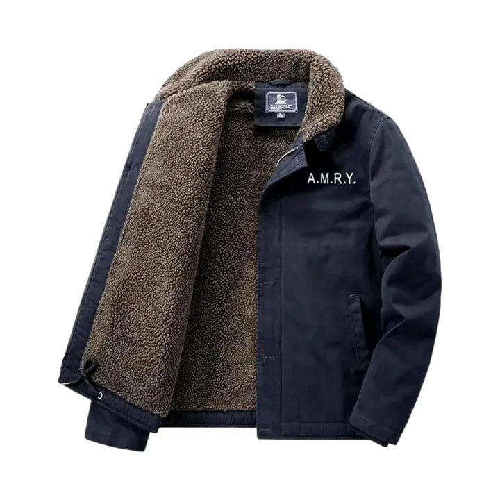 Fashionable Men's Sherpa Coat - Dark Blue