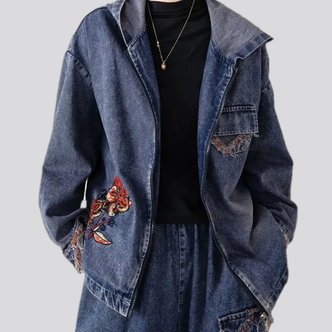 Botanical Embroidered Women's Jean Jacket | Jeans4you.shop