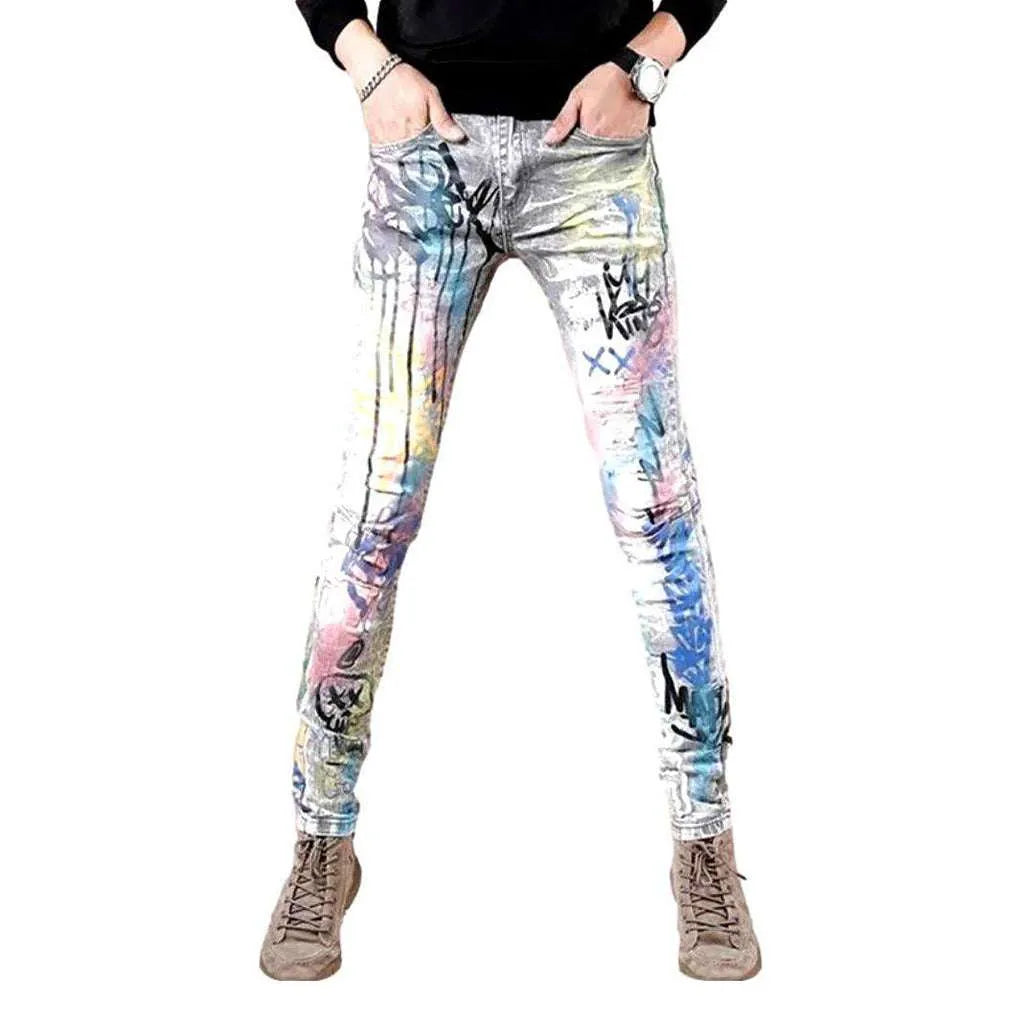 Bright color print men's jeans