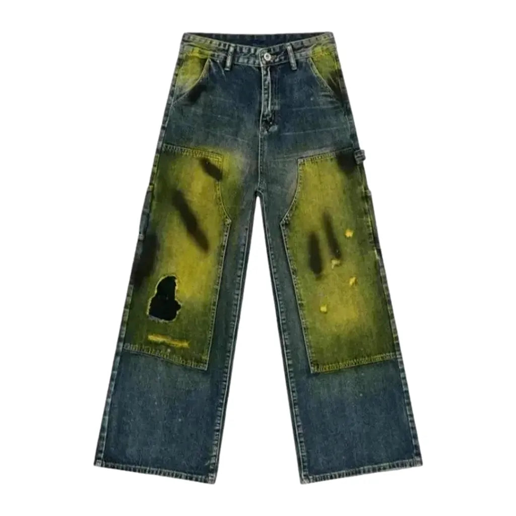 Sanded Vintage Carpenter-loops Men's Jeans - Blue