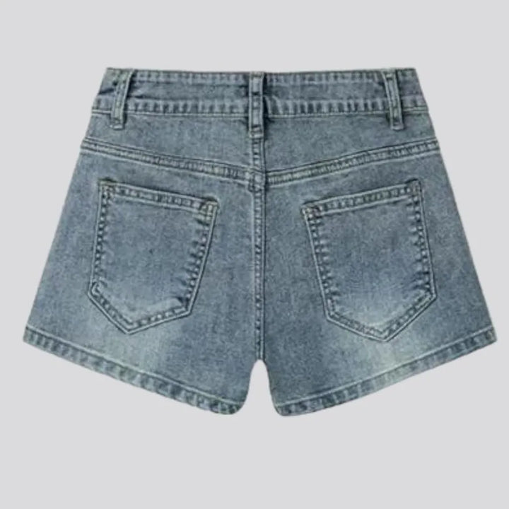 Vintage patchwork-stitching denim shorts
 for women