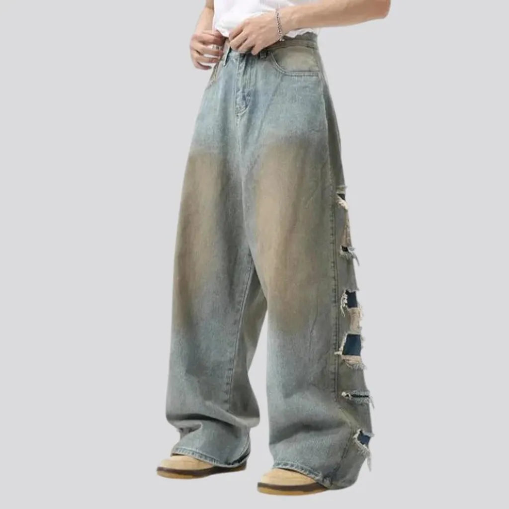 Boho style light wash jeans for men