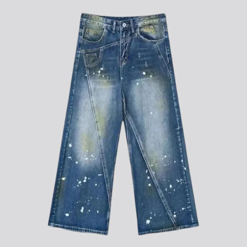 Paint splattered sanded baggy men's jeans