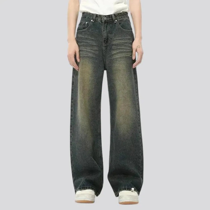 Retro faded wide fit jeans for men