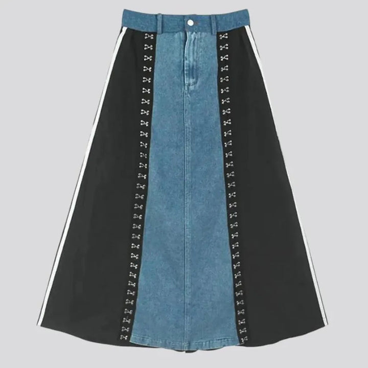 Boho style maxi denim skirt