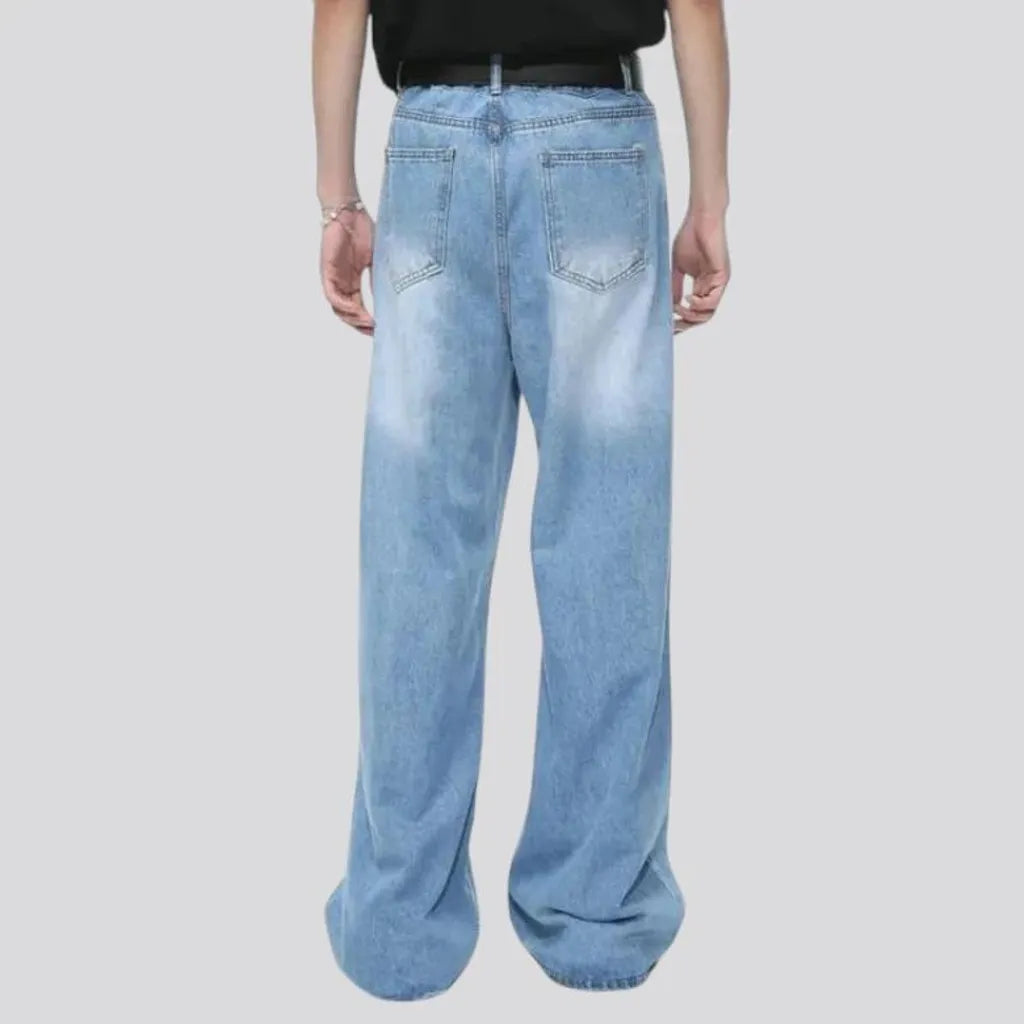 Whiskered mid waist jeans for men