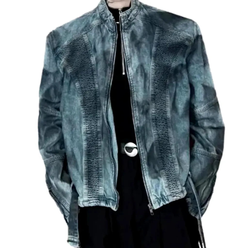 Fashionable Painted Extra-large Men's Denim Jacket - Blue