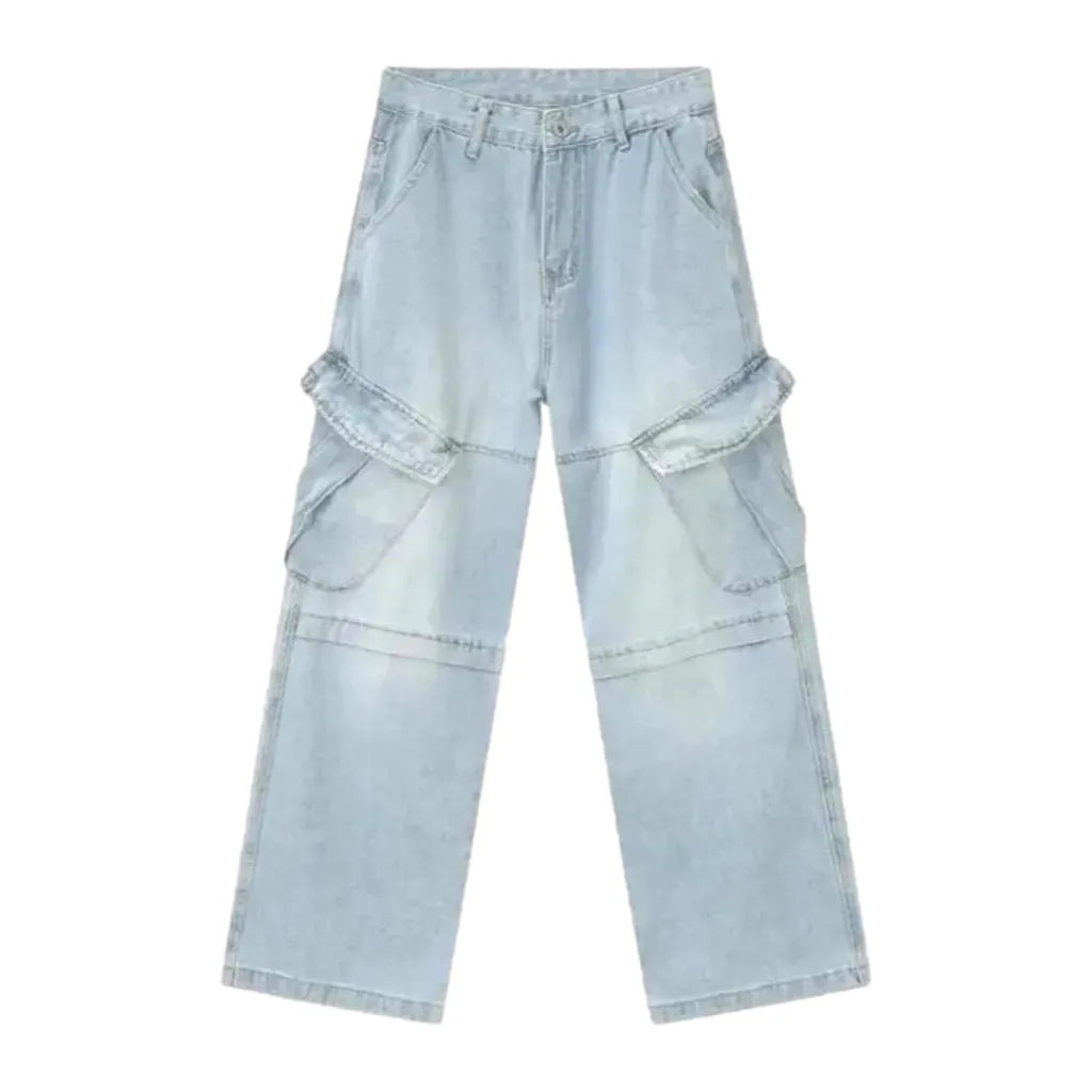 Boho Cargo Pockets Men's Jeans - Light Blue