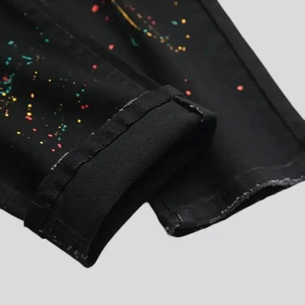 Whiskered paint splattered boho men's jeans