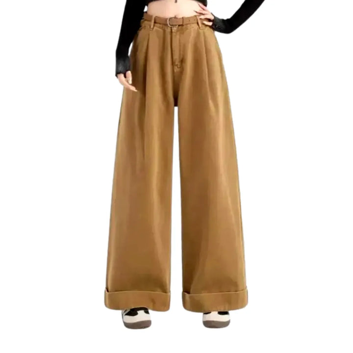 High-waist Baggy Fit Denim Pants for Women - Brown