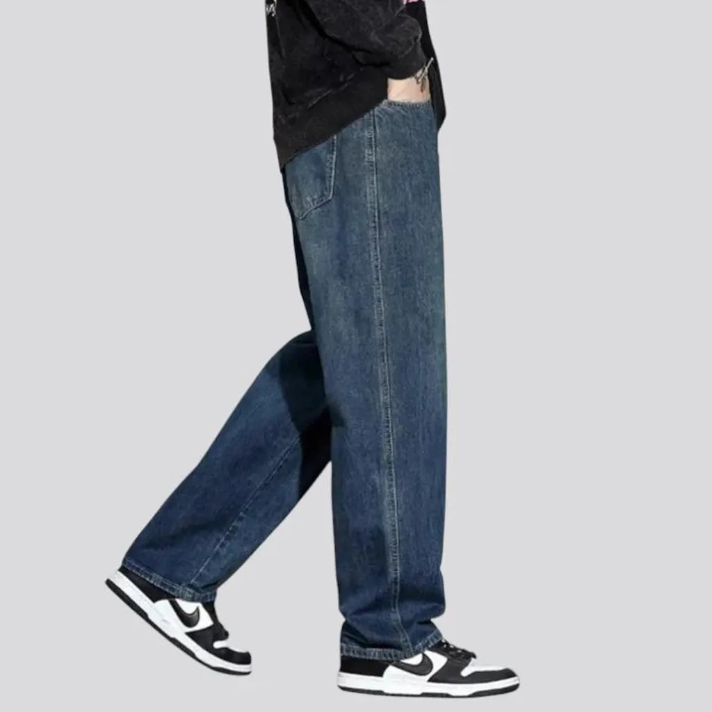 Sanded boho style mid-waist men's jeans