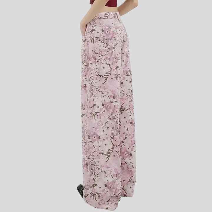 Fashionable painted floral baggy denim for women