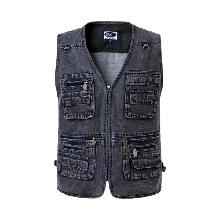 Regular Fit Vintage Work Worker Men's Denim Vest - Grey