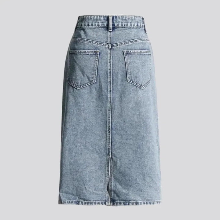 Hollow out high-waist jean skirt