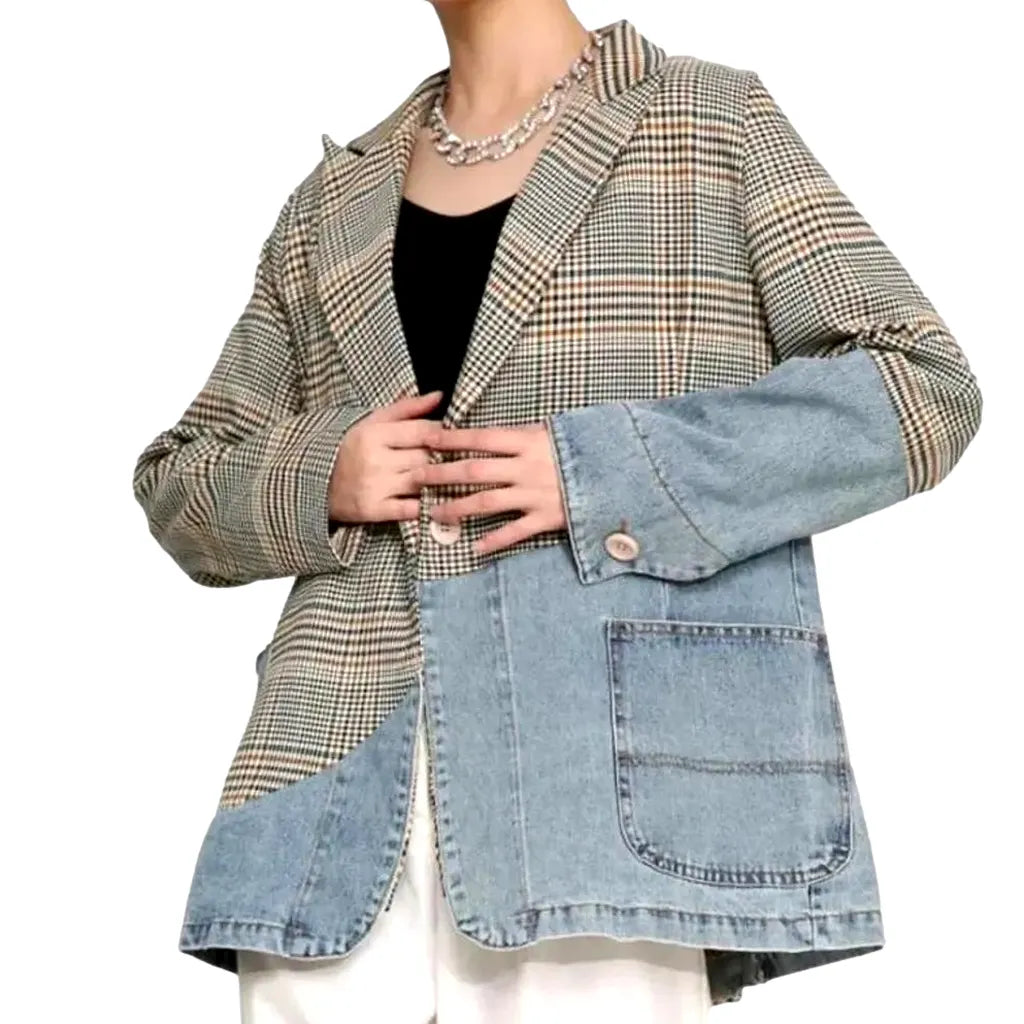 Boho Chic Denim Blazer for Women - Light Blue