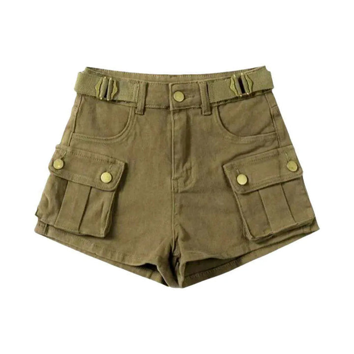 Cargo color women's denim shorts