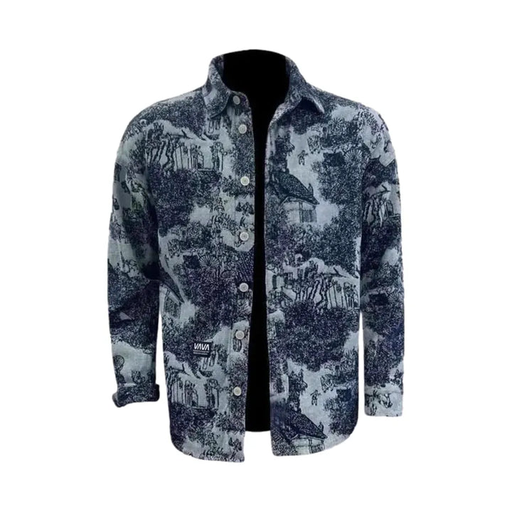 Boho Style Denim Shirt for Men - Blue