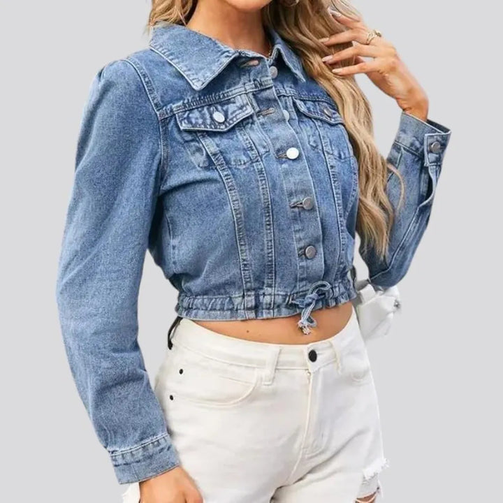 Puff-sleeves slim jean jacket
 for women