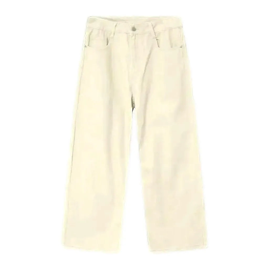 Colored Baggy Leg Mid-rise Men's Denim Pants - Sand