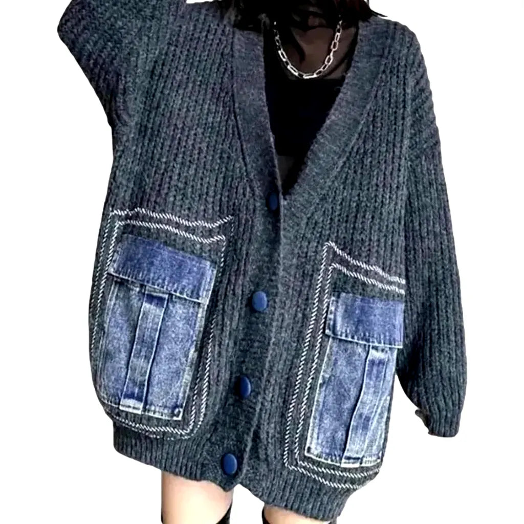 Boho Style Denim Cardigan for Ladies - Grey