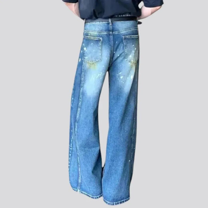 Paint splattered sanded baggy men's jeans